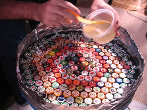 Bottle Cap Table with Poured Resin Surface DIY Project