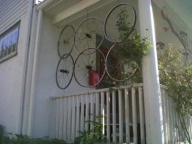Bicycle Tire Rim Trellis For Your Porch As A Privacy Screen DIY Project