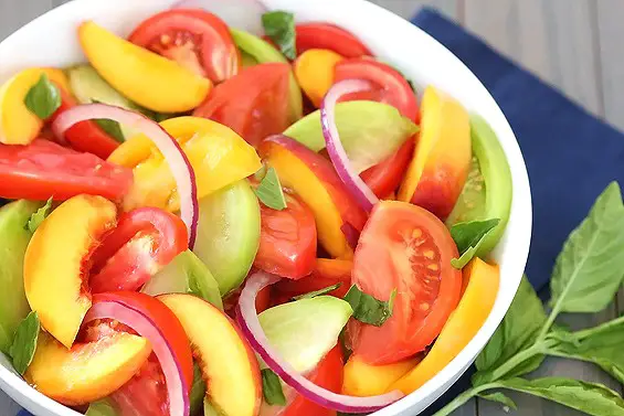 Summer Salad of Basil Peaches and Tomato