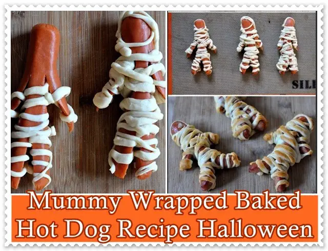 Mummy Wrapped Baked Hot Dog Recipe Halloween - Frugal Fun - The Homestead Survival - Lunch - Snack