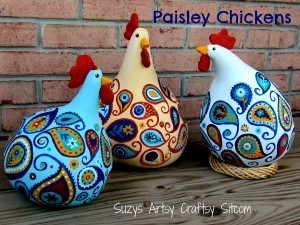 Paisley Chickens Made From Gourds