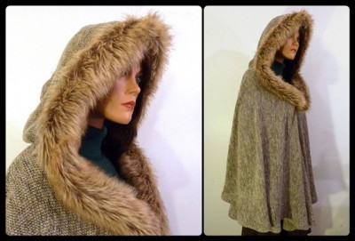 Beautiful Wool Poncho With Faux Fur lined Hood