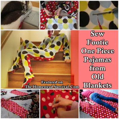 Sew Footie One Piece Pajamas from Old Blankets