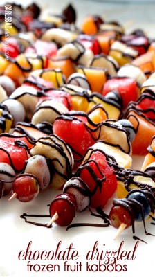 Frozen Chocolate Drizzled Fruit Skewer Popsicles