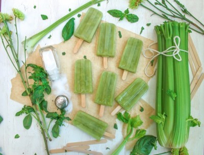 Sweet and Salty Celery Basil Popsicles