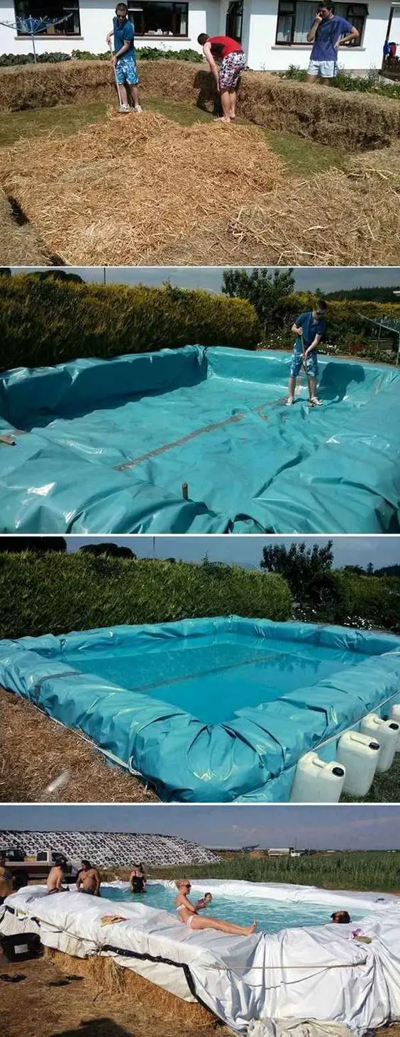 How to Build a Hay Bale Tarp Soaking Water Pool