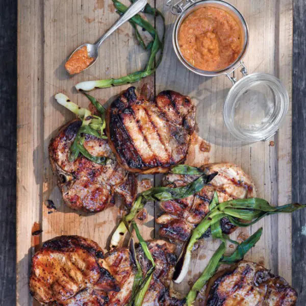 Grilled Pork Loin Chops and Green Onions Recipe