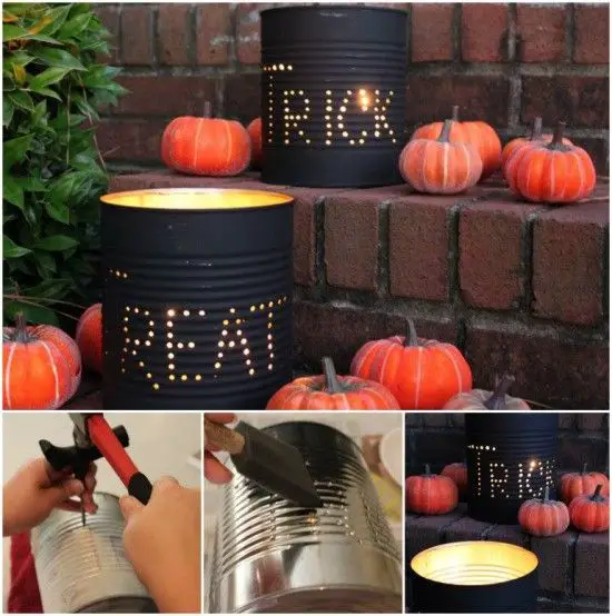 Homemade Halloween Tin Can Glowing Luminaries Project