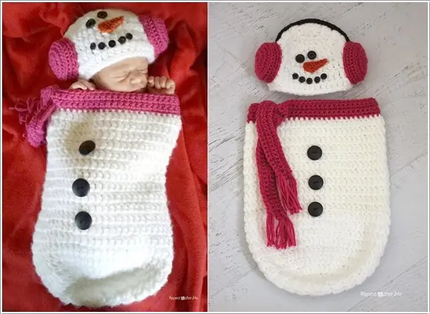 Crochet Snowman Baby Swaddle Blanket and Hat