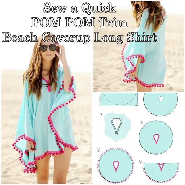 how to sew a quick POM POM trim beach coverup long shirt