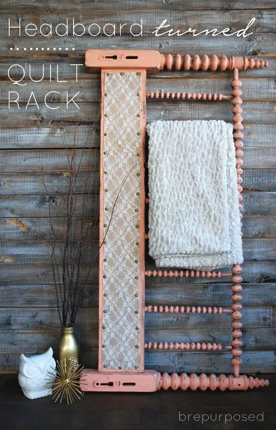 Vintage Wood Headboard Repurposed into a Quilt Rack Project