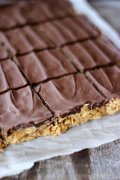 Chocolate Topped Peanut Butter Oatmeal Bar No-Bake Recipe