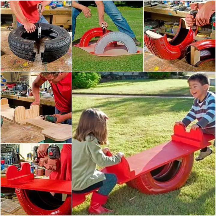 Homemade Recycled Kids Tire Teeter Totter Project