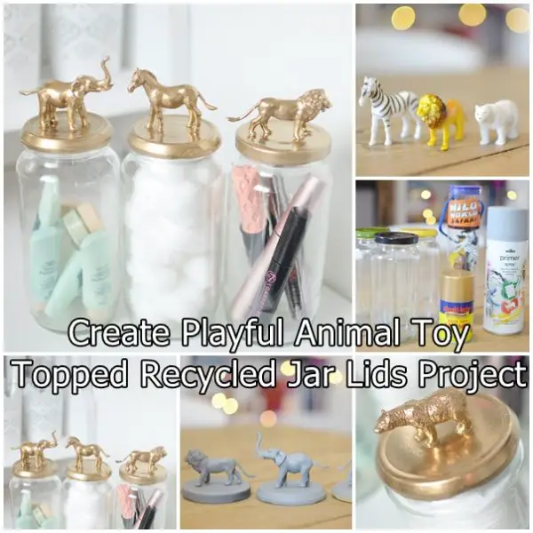 Create Playful Animal Toy Topped Recycled Jar Lids Project