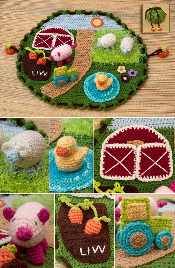 Crochet Homesteading Farm Playmat Toy Free Pattern