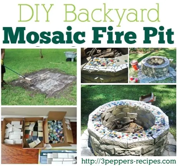 Homemade Beautiful Backyard Mosaic Fire Pit Project