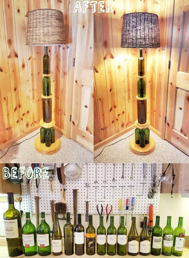 Homemade Recycled Wine Bottle Floor Lamp DIY Project