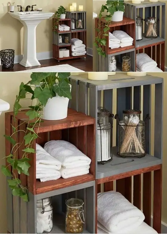 Homemade Rolling Wooden Crate Bathroom Storage Shelf Project