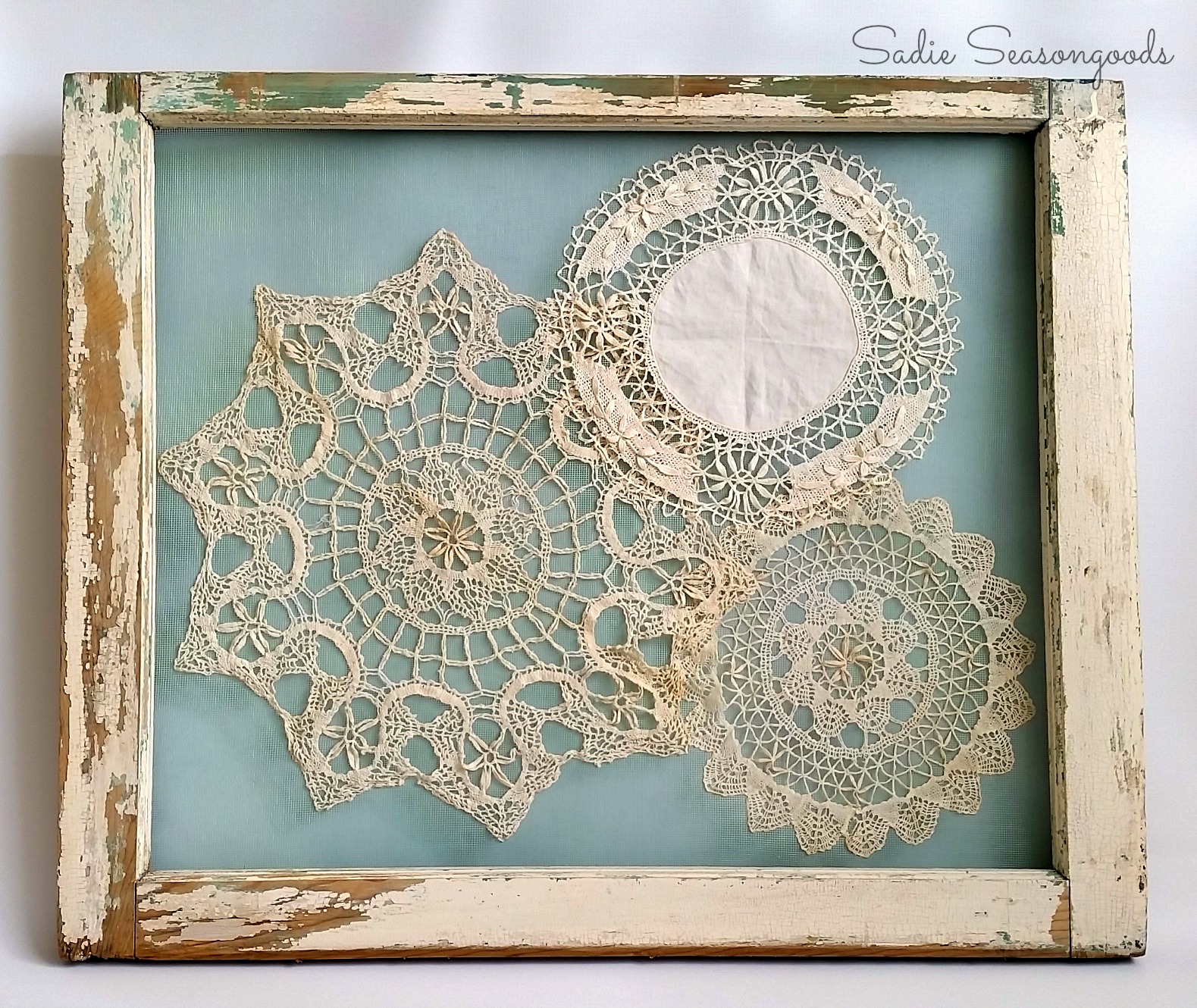 Recycled Window Shabby Chic Doily Display Project
