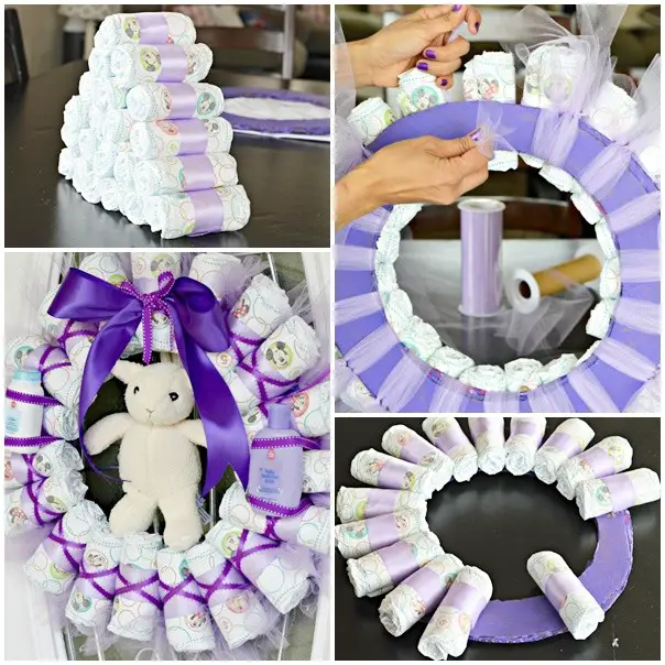 Baby Shower Gift Diaper Wreath Craft Project