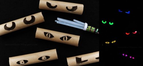 Glowing Eyes: Glow Sticks in Toilet Paper Cardboard Tubes