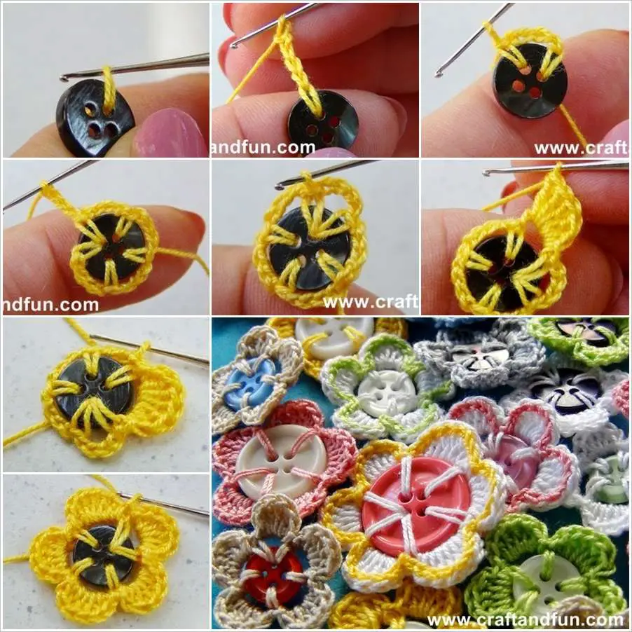 Beautiful Easy Crochet Button Flowers Craft Project