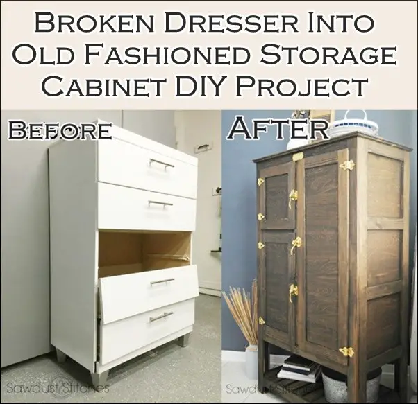 Broken Dresser Into Old Fashioned Storage Cabinet DIY Project