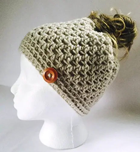 Crochet Ponytail Messy Bun Hat Pattern in 3 Sizes
