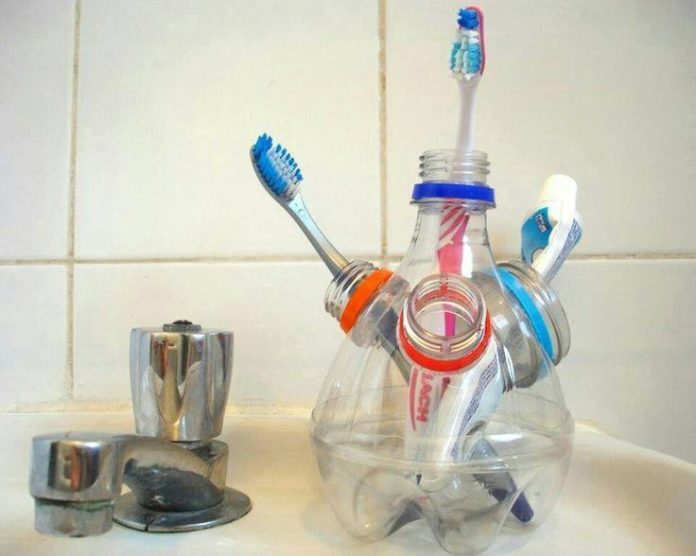 Toothbrush Holder Repurposed from Plastic Soda Bottle