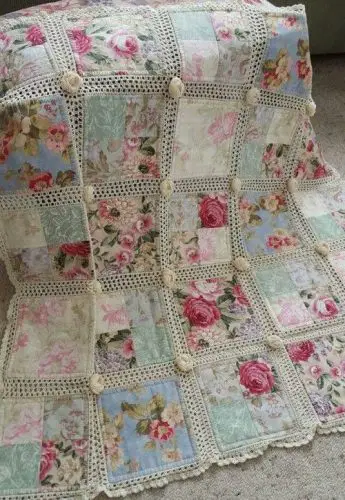 Beautiful DIY Quilt of Fabric Plus Crochet