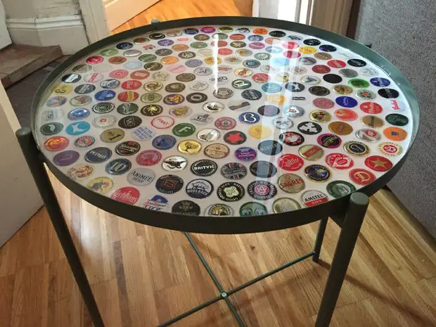 Homemade Grout Bottle Cap Tray Table DIY Project