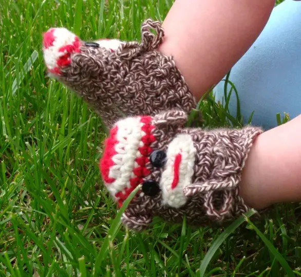 Crochet Sock Monkey Baby Booties Pattern