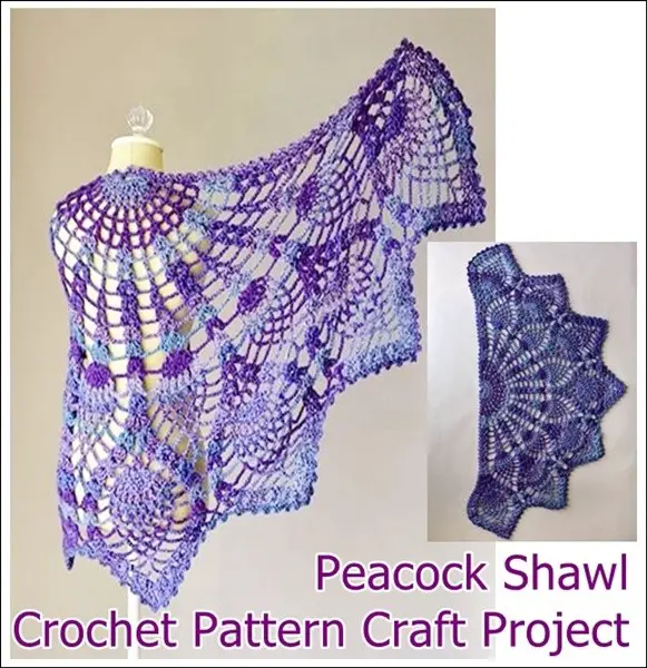 Peacock Shawl Crochet Pattern Craft Project