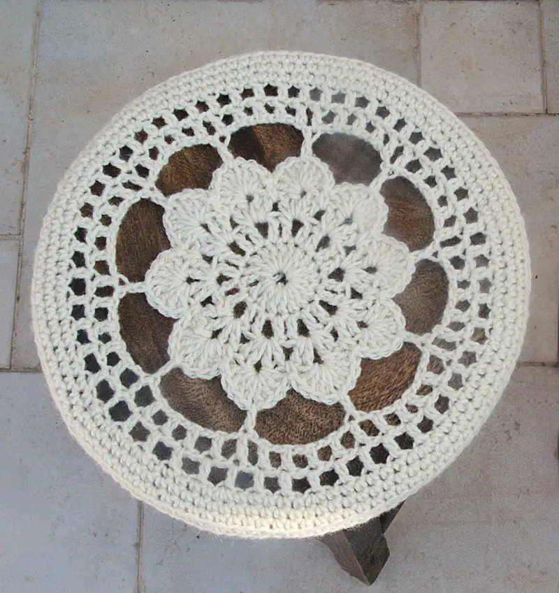 Crochet Two Mandala Flower Stool Covers Pattern Project
