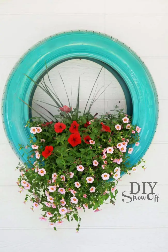 Make Flower Planter Tire Wreath Garden DIY Project