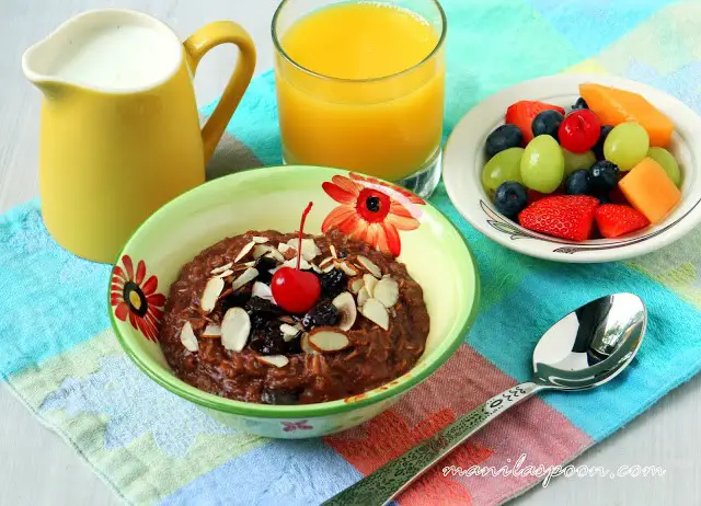 Chocolate Oatmeal with Cherries and Almonds