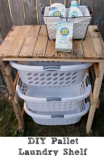 Re purpose a Wooden Pallet into a Laundry Basket Shelf