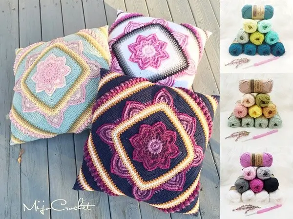 Crochet Mandala Pillows with 8 How To Videos
