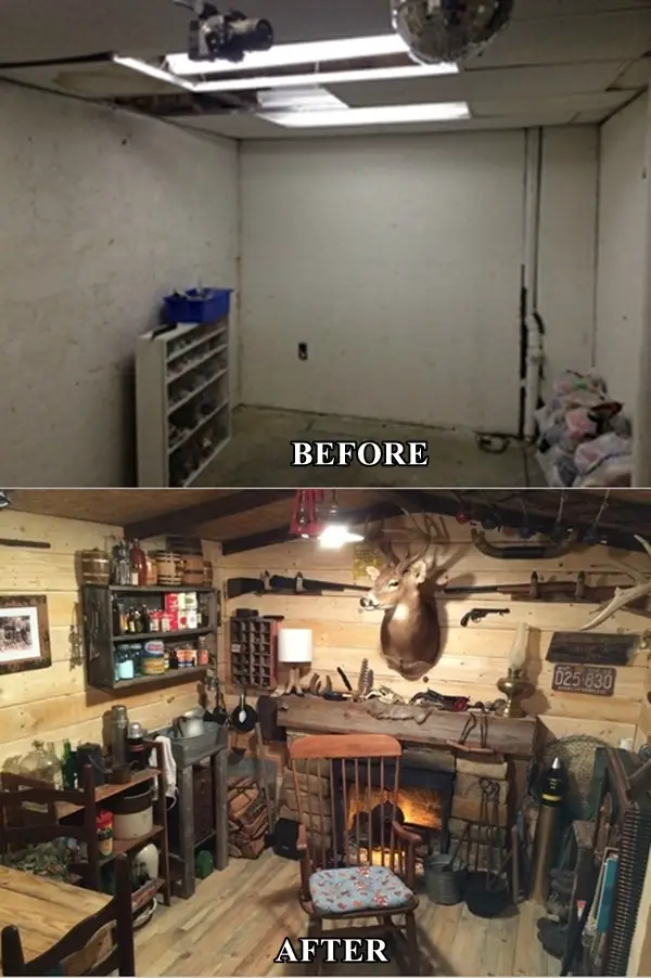 Turn a Plain basement Room into A gorgeous Rustic Man Cave
