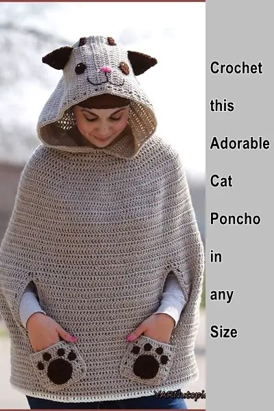 Crochet this Adorable Cat Poncho in any Size