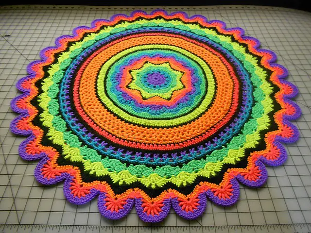 Crocheting Colorful Mandala Blanket or Rug Project 