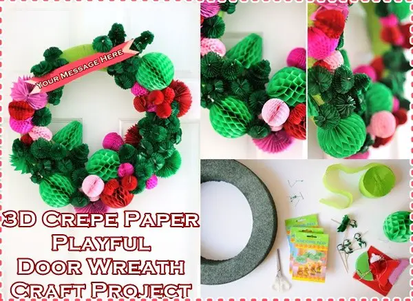 3D Crepe Paper Holiday Door Wreath Craft Project