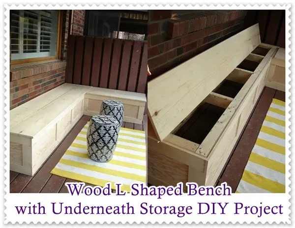 Wood L Shaped Bench with Underneath Storage DIY Project