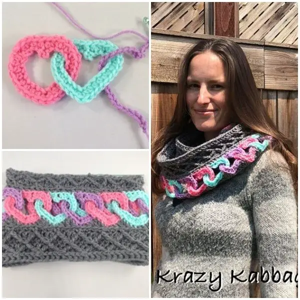 Crochet Connected Hearts Infinity Scarf Craft Project