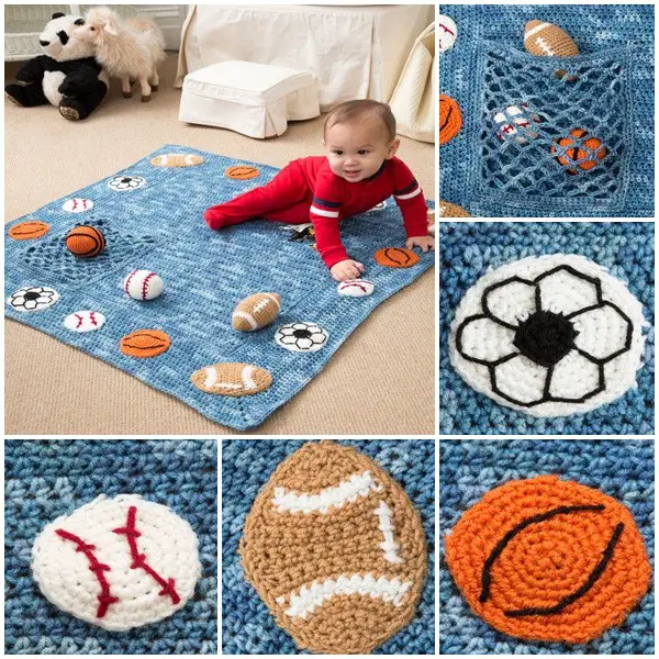 Crochet Toddler Athlete Blanket with Play Rattles Project - The Homestead Survival - Crafts - Frugal