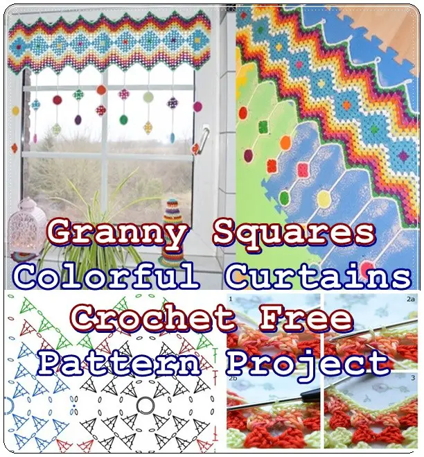Granny Squares Colorful Curtains Crochet Free Pattern Project - The Homestead Survival - Window Curtains Crafts