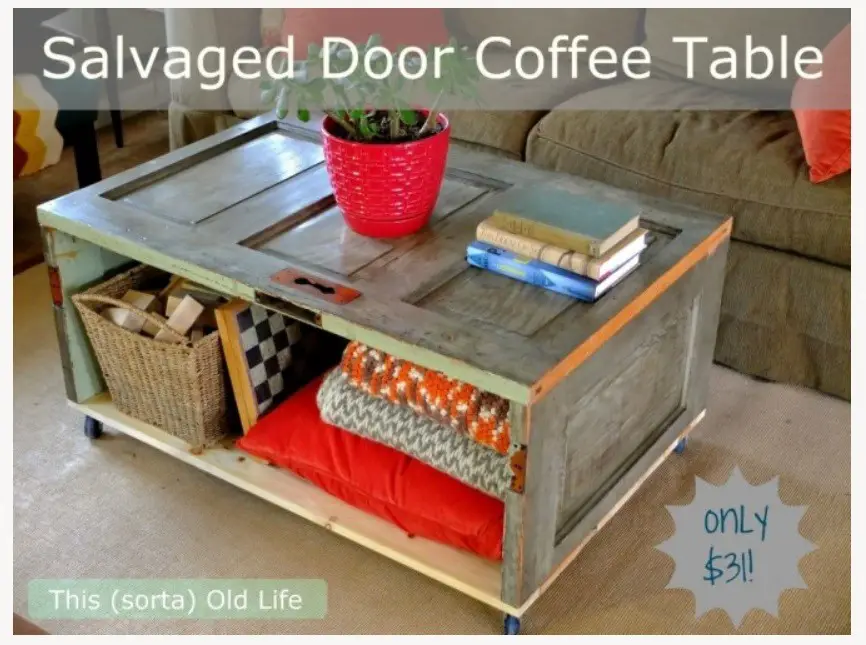 Salvaged Wood Door Coffee Table Frugal DIY Project - The Homestead Survival - Frugal