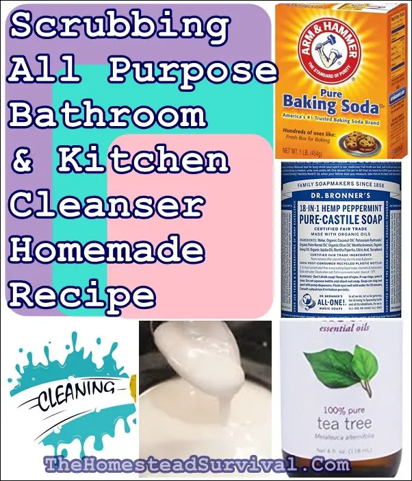 Scrubbing All Purpose Bathroom & Kitchen Cleanser Homemade Recipe - Homesteading Household Cleaning - Frugal