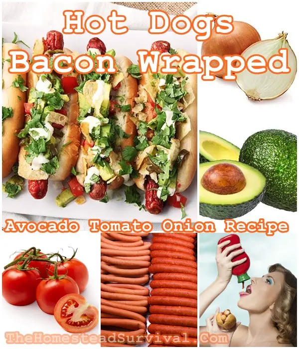 Hot Dogs Bacon Wrapped Avocado Tomato Onion Recipe - Homesteading - Cooking