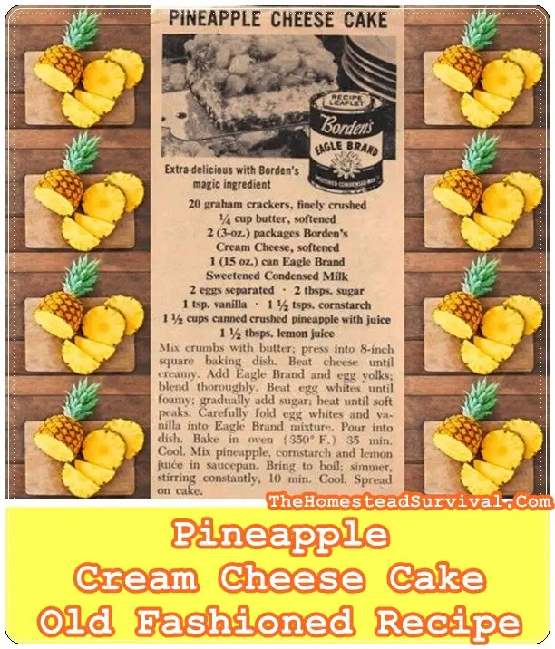 Pineapple Cream Cheese Cake Old Fashioned Vintage Recipe 